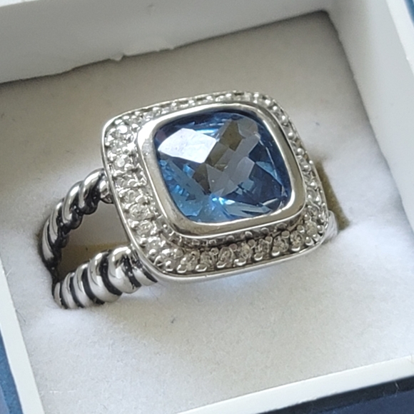 Blue Cubic Zirconia Double Cable Style Blue Ice Ring Size 9.25 - Picture 2 of 12